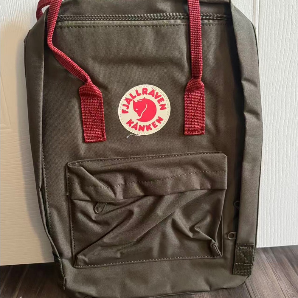Men's Backpack — Olive Green with Red Accents